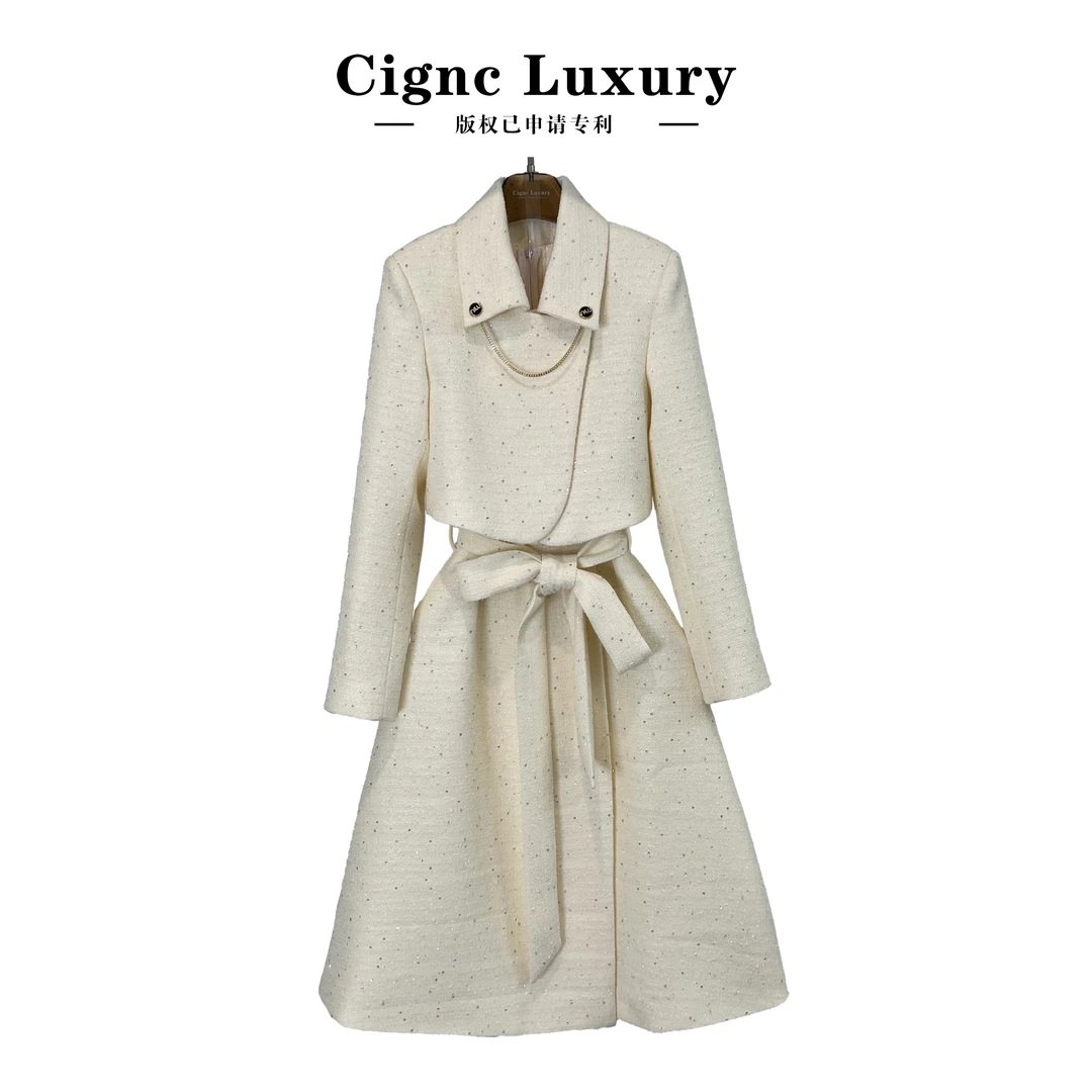 法式名媛风甜美蝴蝶结翻领外套＋圆领连衣裙两件套套装群