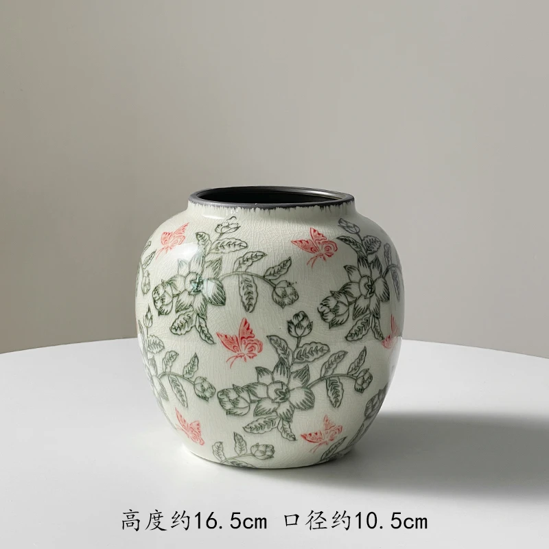 D-14 复古田园风新中式冰裂青花瓷客厅插花陶瓷花瓶