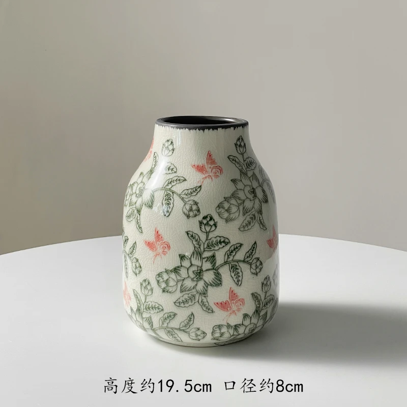 D-13 复古田园风新中式冰裂青花瓷客厅插花陶瓷花瓶