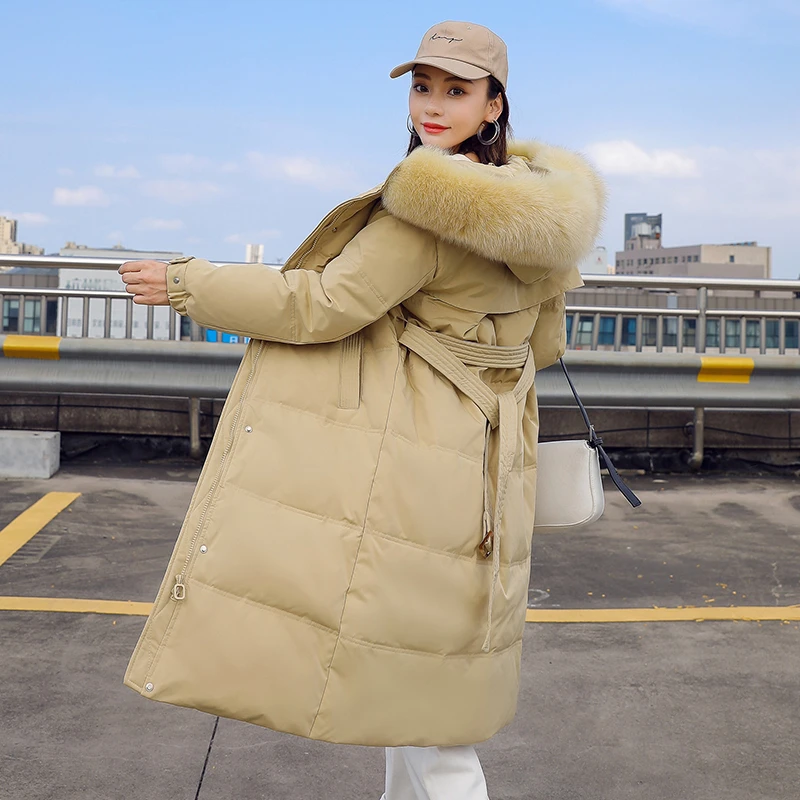 韩版东大门冬季新款大毛领中长款过膝修身显瘦保暖棉衣棉服女外套