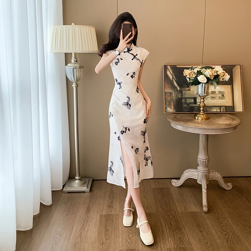 中国风气质旗袍裙长裙夏季小众设计高级感新中式修身显瘦连衣裙子