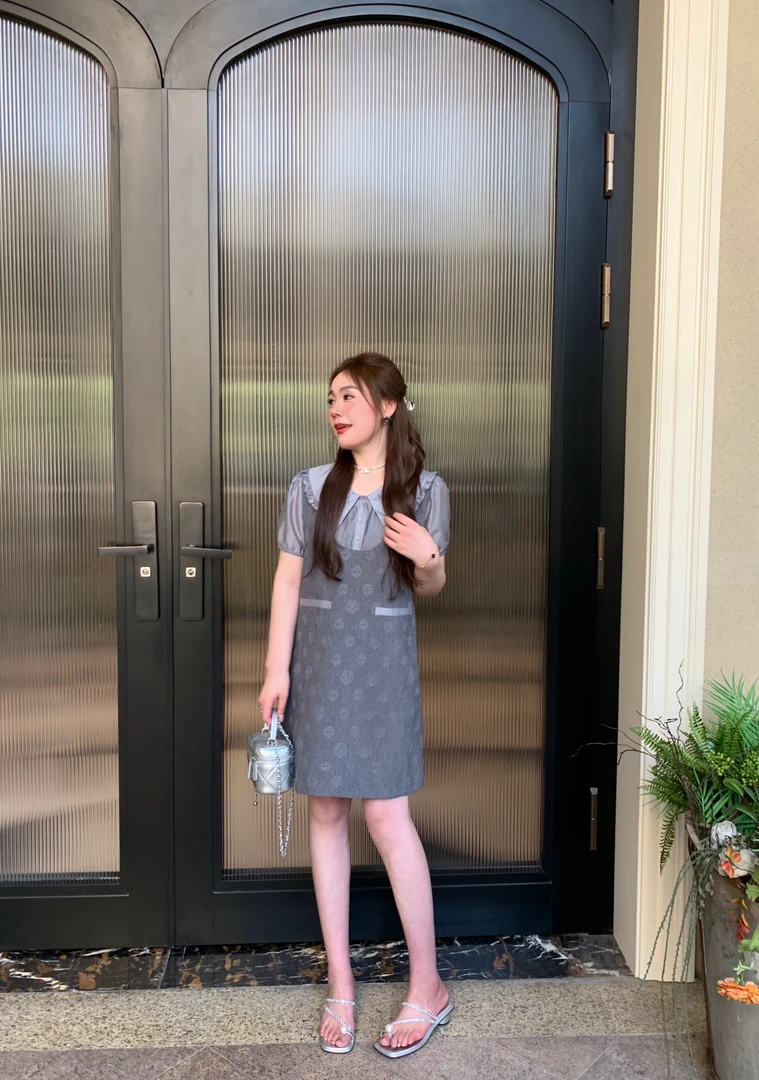 NANJIE/楠姐【半花诗集】法式娃娃领少女拼接假两件连衣裙夏NJ8097