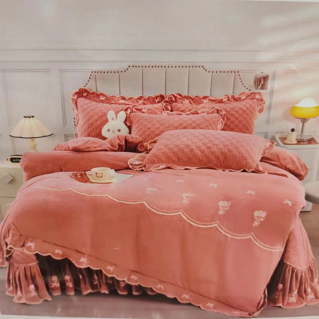 重工刺绣床裙保暖四件套