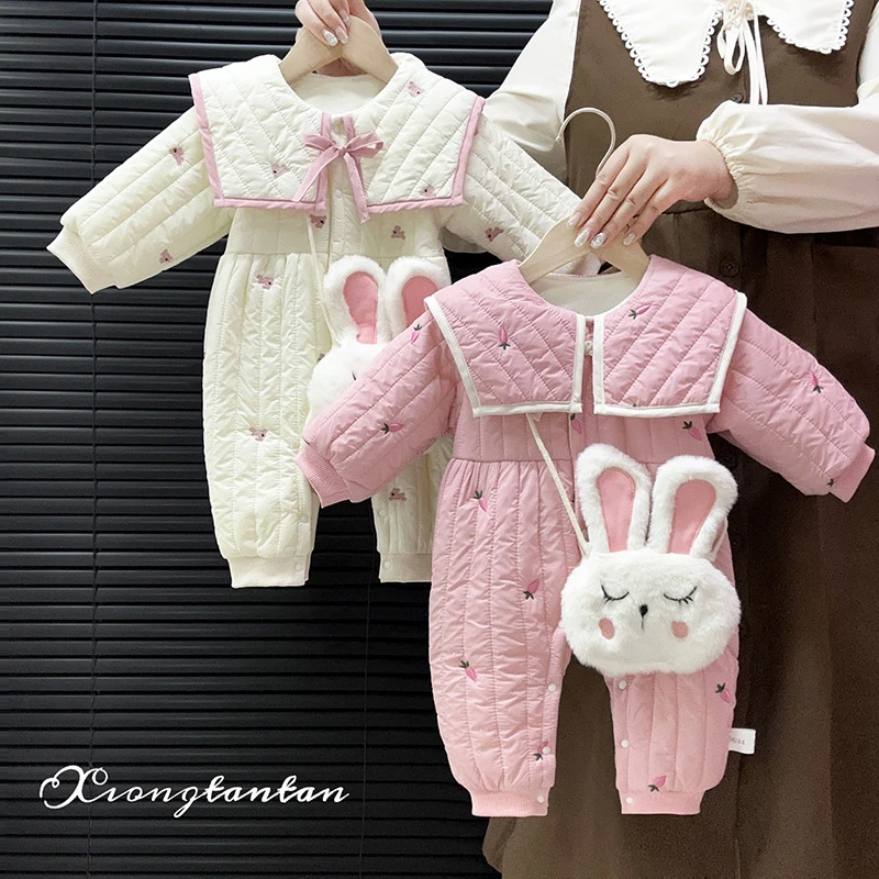 婴儿秋冬衣服可爱薄棉女宝宝超萌绗棉哈连体衣公主哈衣洋气爬105