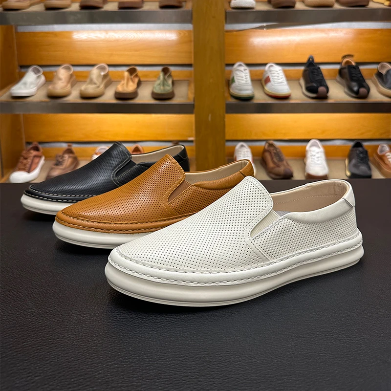 舒适透气豆豆鞋2024夏季新款时尚潮流一脚蹬懒人鞋真皮镂空乐福鞋