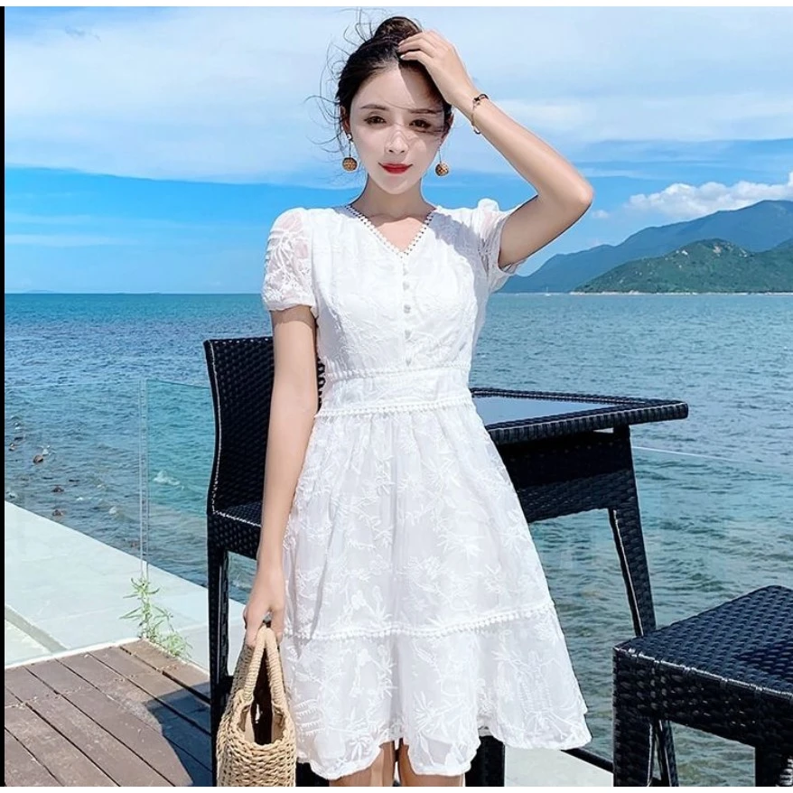 仙女裙蕾丝连衣裙女夏2025款夏季白色裙子女学生韩版网红小个子