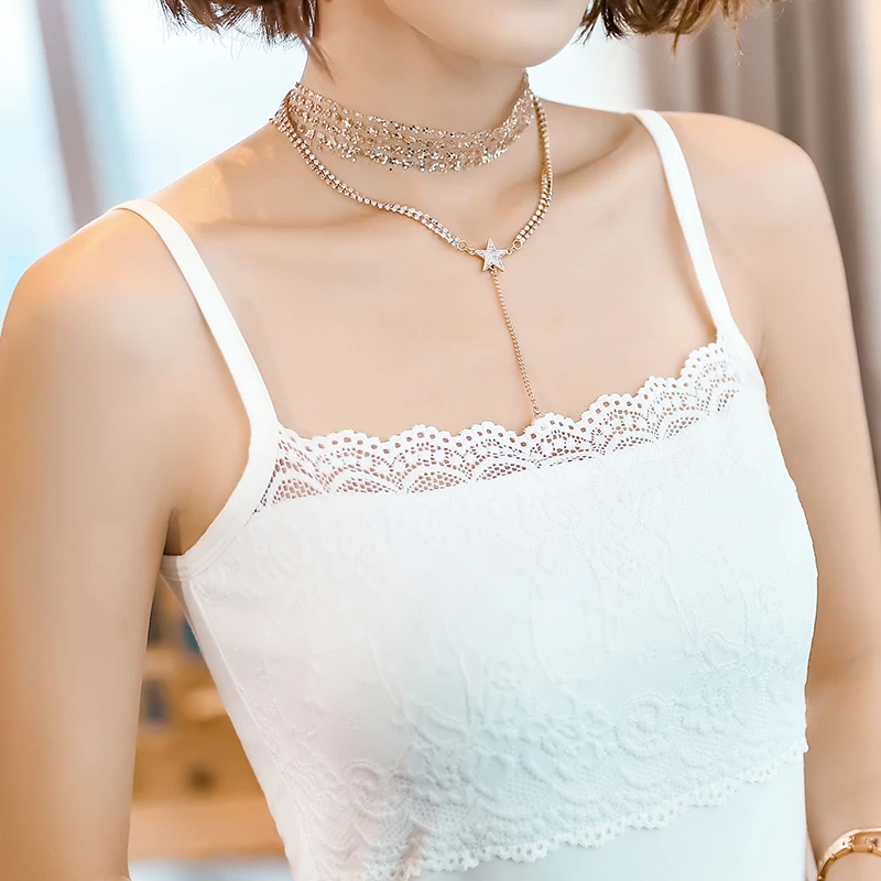 白色莫代尔吊带背心女新款职业打底内搭上衣内穿修身显瘦蕾丝花纹