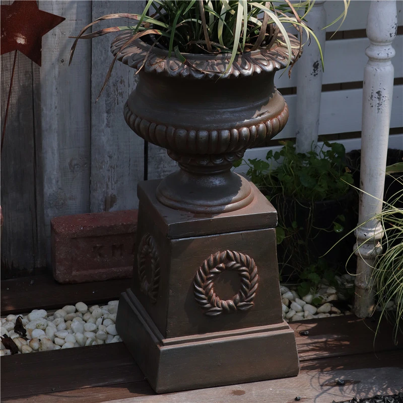 陌上花舍ing复古做旧罗马柱花盆园艺杂货阳台花园装饰氧化镁摆件