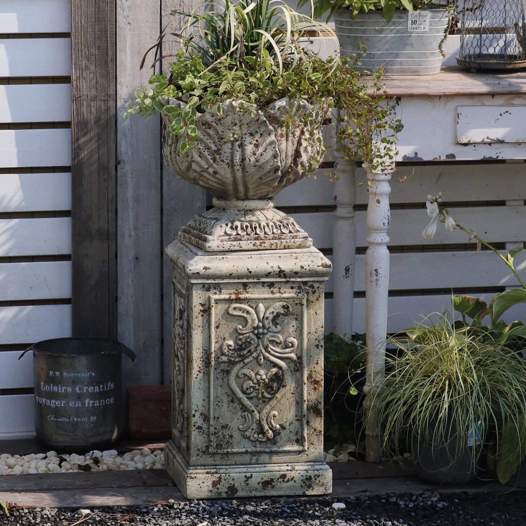 环保氧化镁复古锈色罗马柱透气花盆室外庭院别墅花园摆件工艺品