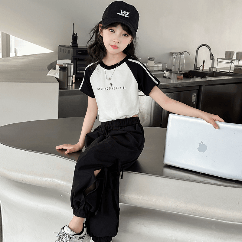 女童2024夏时尚休闲短袖工装裤夏季中大童洋气工装裤出街潮酷套潮