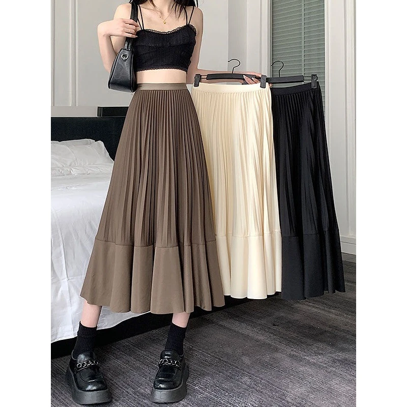 垂坠感高腰半身裙女春季新款宽松遮肉百褶裙百搭a字长裙