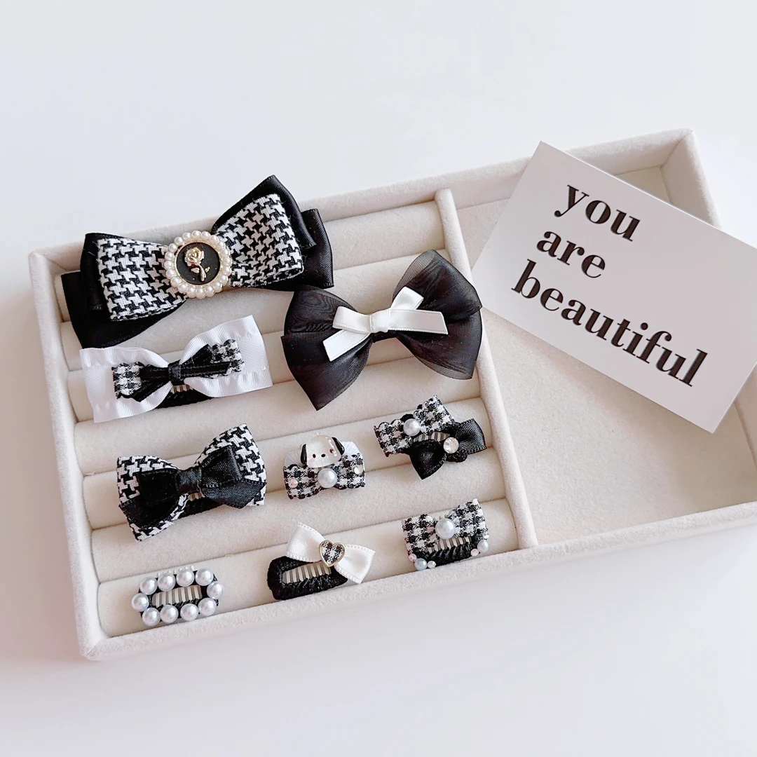 宠物发夹狗狗碎毛BB夹 泰迪约克夏发卡 马尔济斯鼻梁毛夹千鸟格风