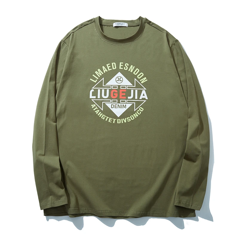 LIUGEJIA/六个加潮牌大码休闲时尚百搭五色字母印花长袖T恤T6553