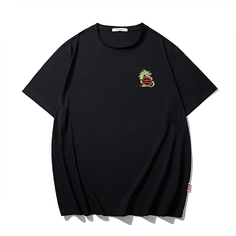 LIUGEJIA/六个加潮牌大码男士夏季休闲宽松龙刺绣圆领短袖 T7262
