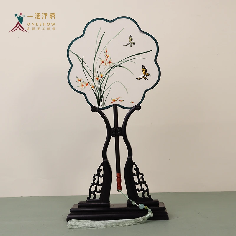 一涵兰花蝴蝶手工双面绣工艺团扇非遗汴绣团扇摆件苏绣团扇伴手礼