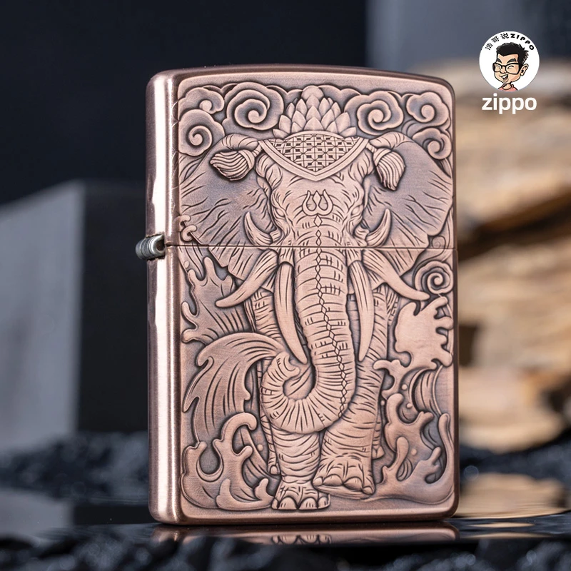 ZIPPO双面鬼王紫铜六牙象DIY男士个性防风煤油打火机送男朋友好礼