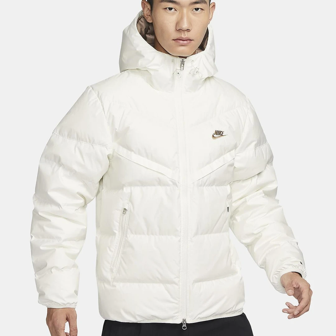 Nike 纯色Logo标识休闲连帽羽绒服 男款 白色 FZ1103-133