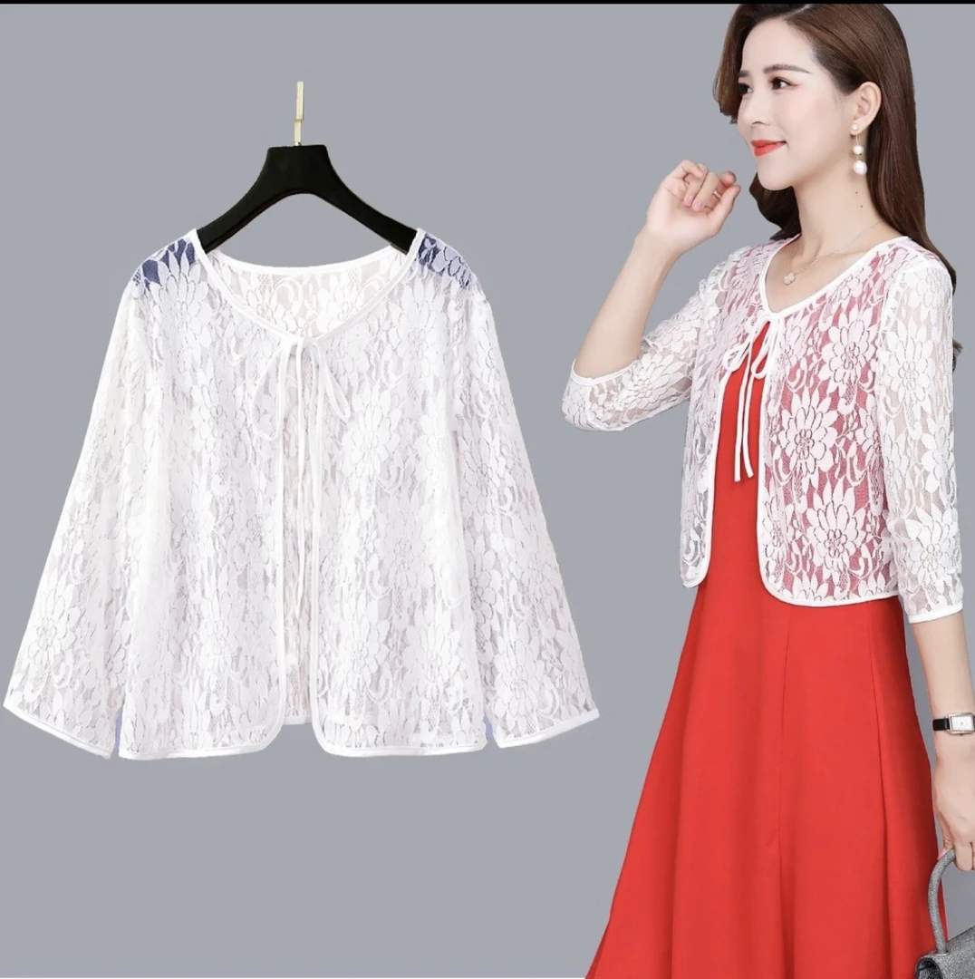 【柔软蕾丝披肩】女士高档蕾丝宽松系带中年洋气防晒连衣裙时尚外搭