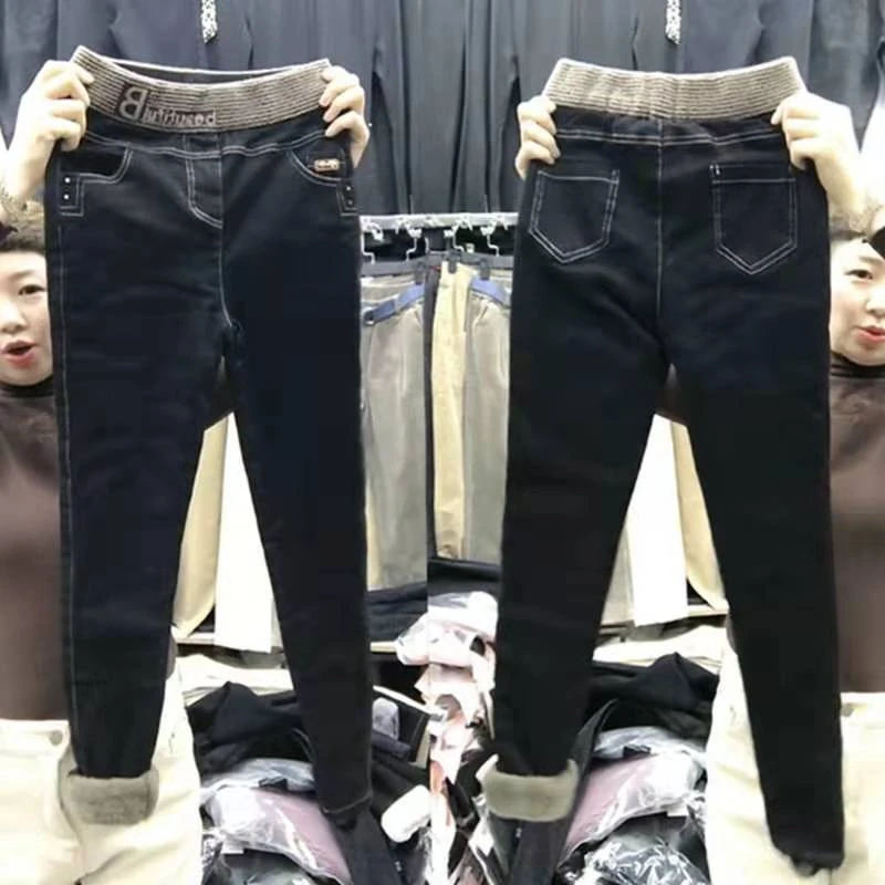 女童加绒加厚裤冬装中大童加棉保暖牛仔裤超厚儿童弹力棉裤