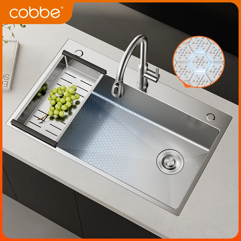 卡贝304蜂窝压纹万向龙头厨房大单槽洗菜盆刷碗多功能厨房菜盆
