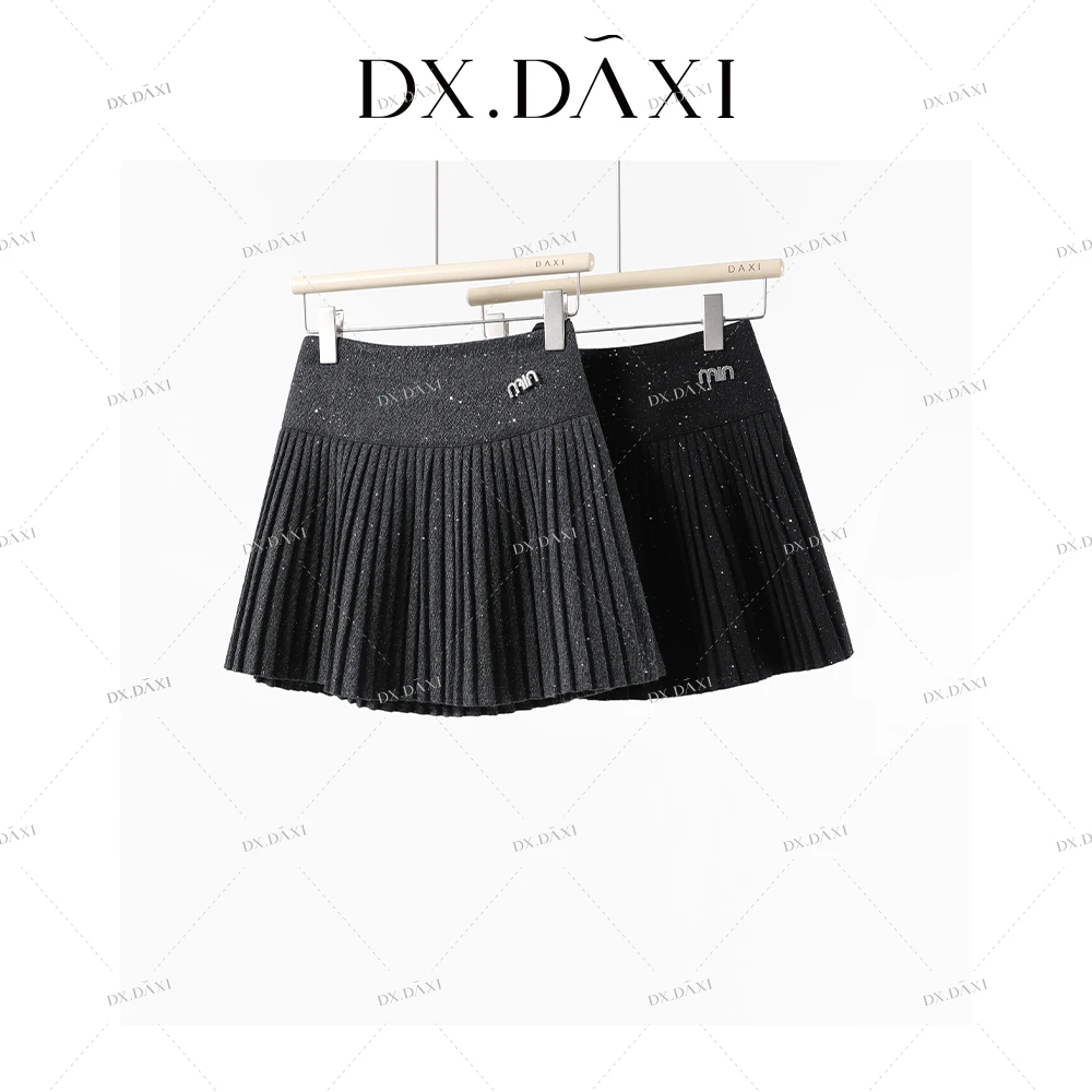 DX.DAXI【星河约定】冬季新款设计感显瘦繁星高腰百褶裙短裙女