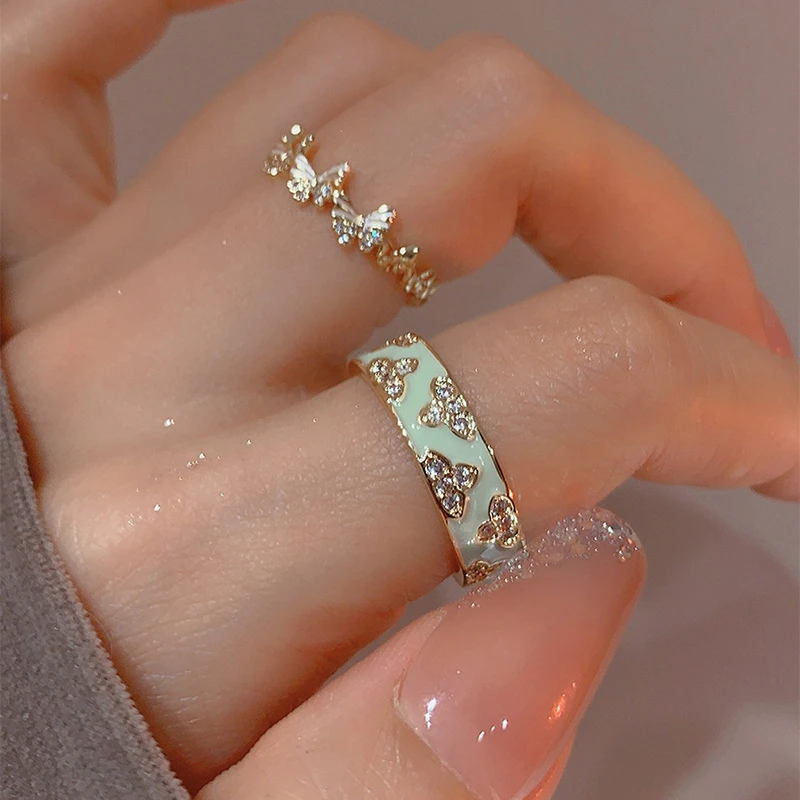 欧美小众设计高级感珐琅蝴蝶食指戒指女时尚个性百搭可调节开口戒