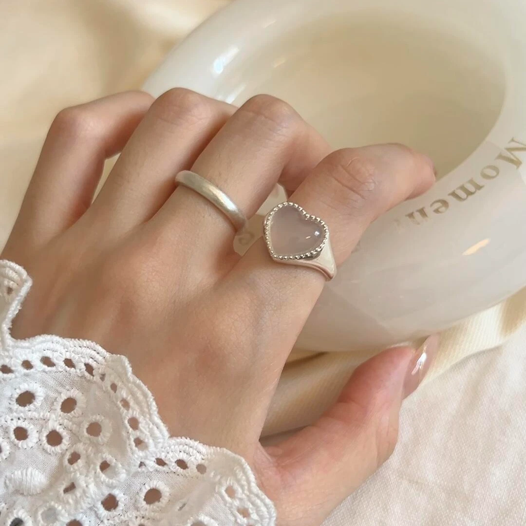 小众设计感白月光爱心戒指女轻奢百搭高级感开口大小可调节食指戒