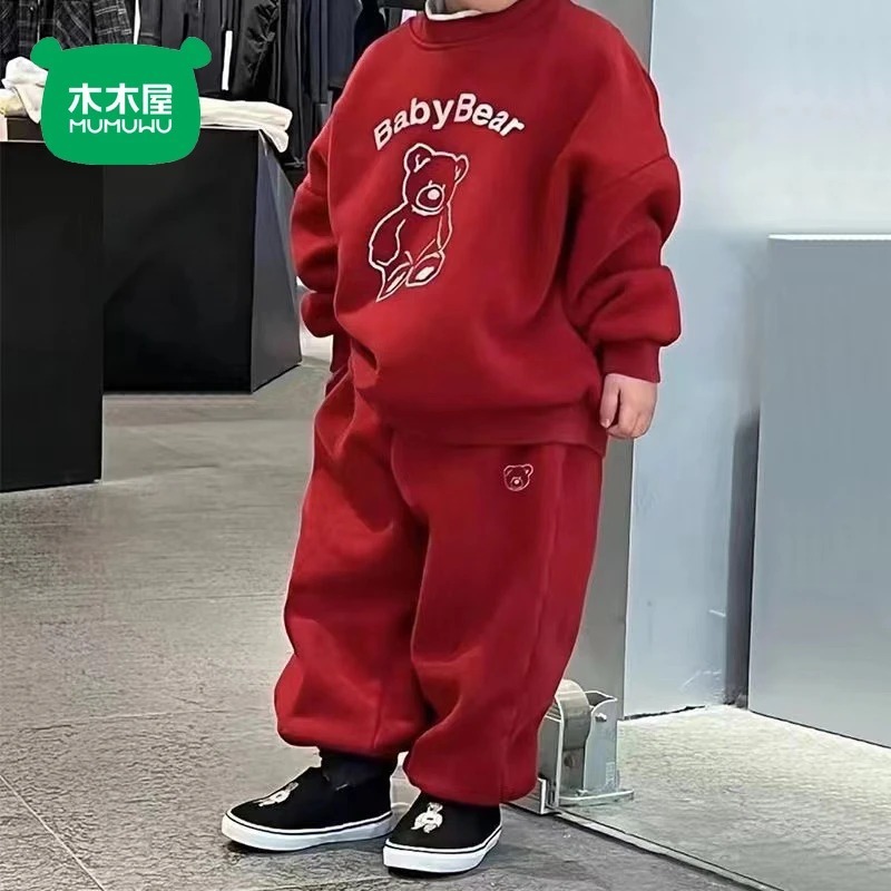 木木屋儿童秋冬加绒套装兄妹装2024新款韩版宝宝洋气时髦两件套潮