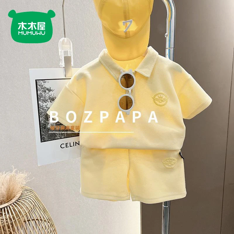 木木屋男童宝宝夏季新款短袖儿童运动套装时尚小童宽松衫童装polo