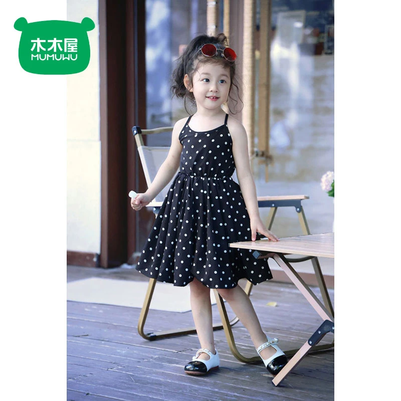 木木屋女童洋气夏季连衣裙宝宝波点背心裙女孩时尚吊带公主裙夏装