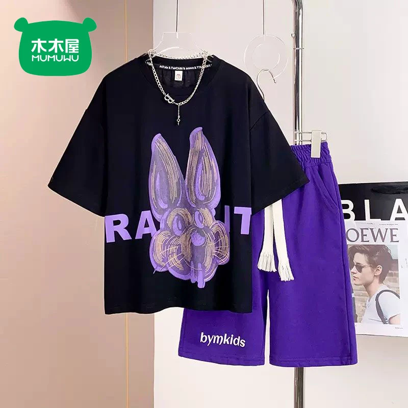 木木屋男童短袖套装新款夏季儿童卡通中大童痞帅洋气炸街两件套装