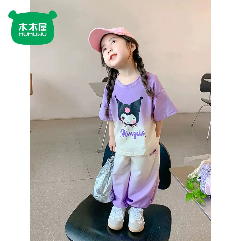 木木屋女童套装夏季库洛米速干衣短袖运动两件套新款长裤儿童夏装