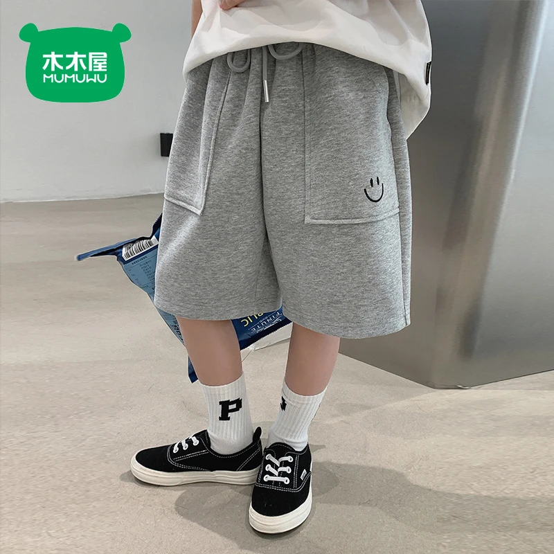 木木屋男童运动裤夏季新款笑脸绣花百搭宽松时髦洋气韩系休闲薄款
