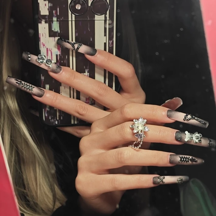 纯手工穿戴甲    中长款 美甲