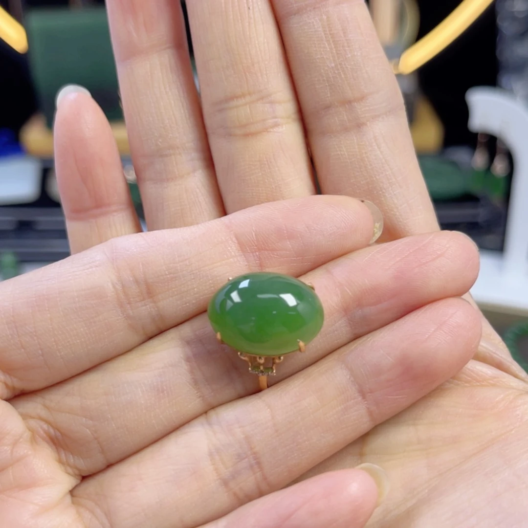【闪购商品】和田玉(碧玉)戒指18K金镶嵌a***a