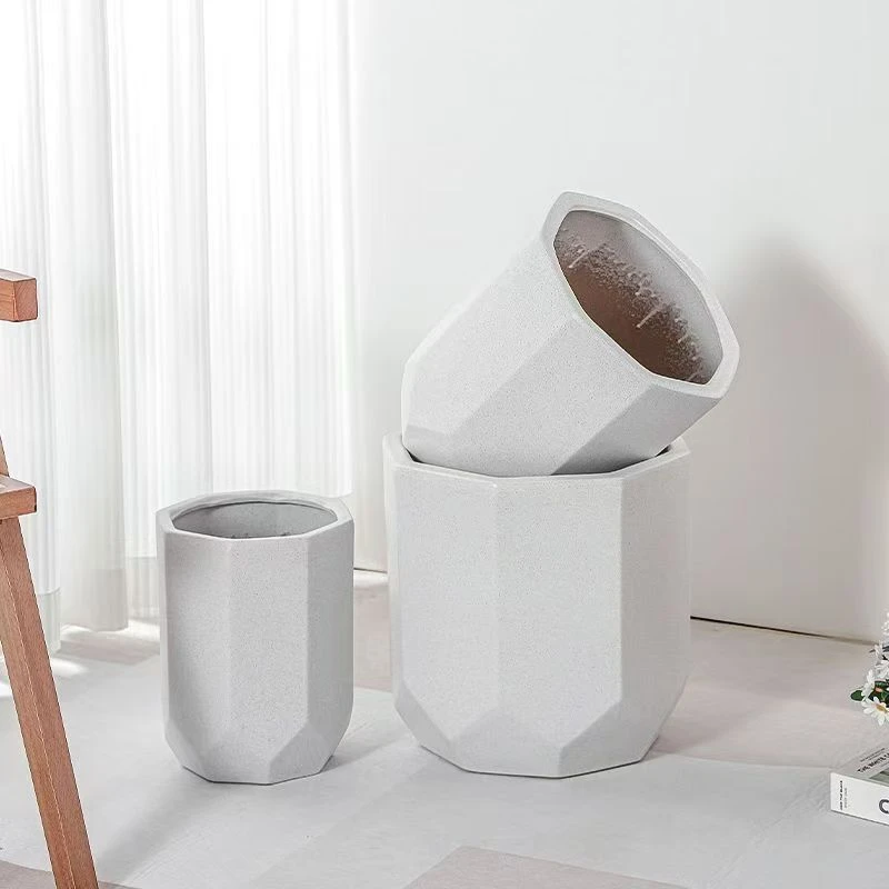 钻石白八方现代简约透气纯手工高温陶瓷大花盆庭院室内大号陶瓷盆