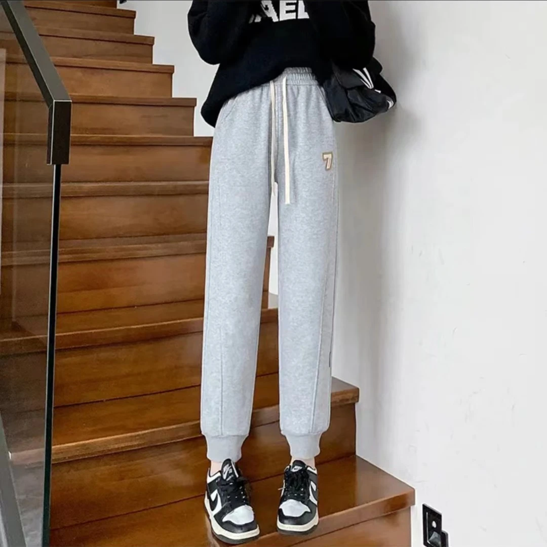 加绒哈伦裤秋冬季高腰休闲裤加厚加绒卫裤女显瘦百搭直筒裤外穿