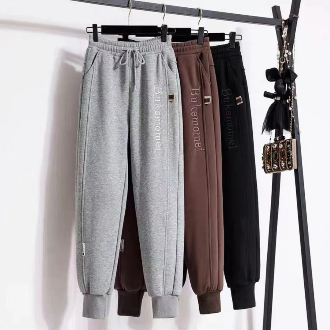 休闲运动卫裤女潮2024春秋季新款字母宽松哈伦裤子百搭刺绣裤长裤