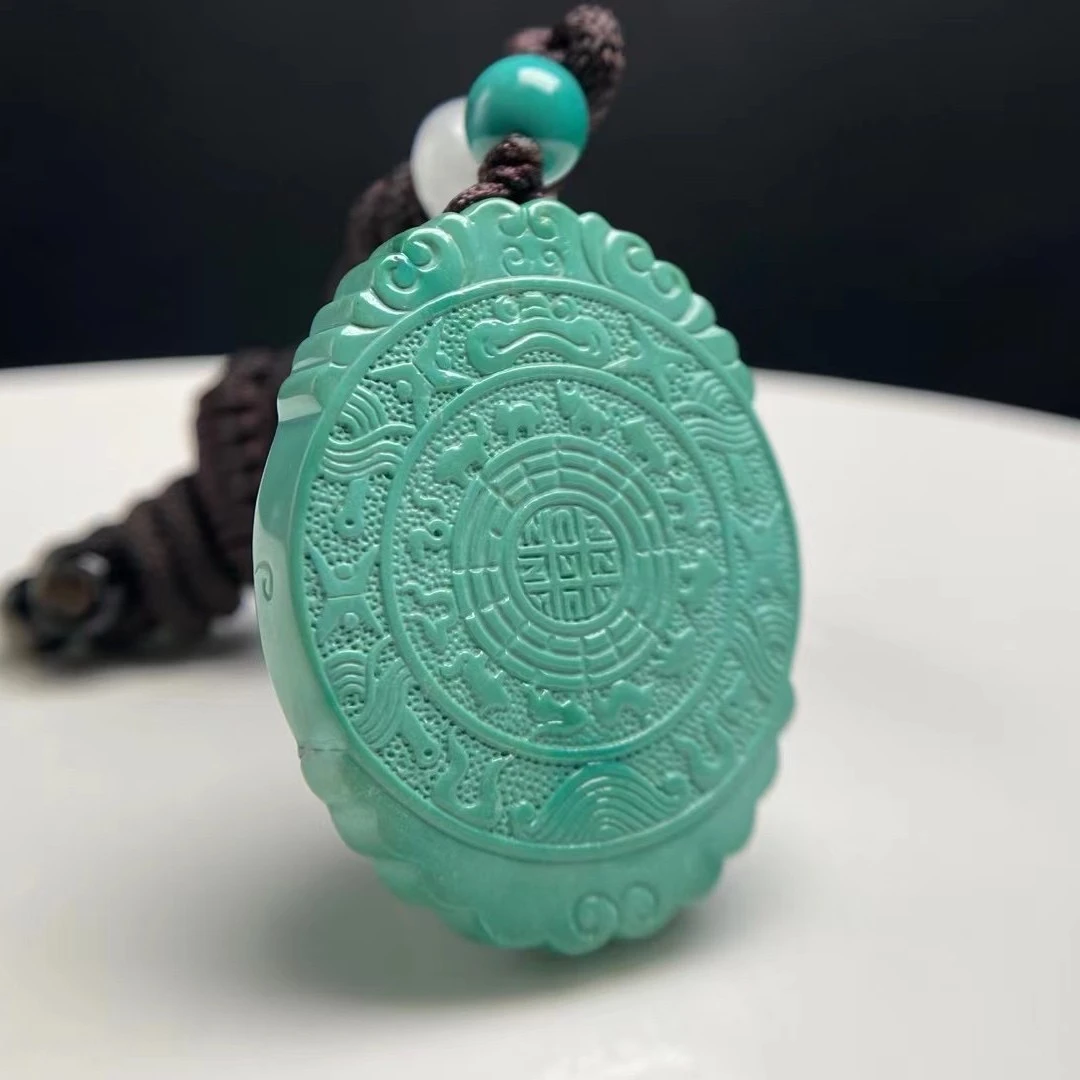 原矿绿松石精品九宫八卦牌精选文峰果冻料