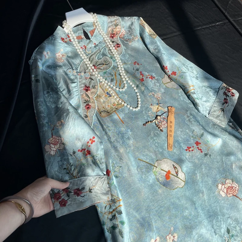 2520《娴雅》常熟夏季新款新中式国风复古气质重磅提花连衣裙