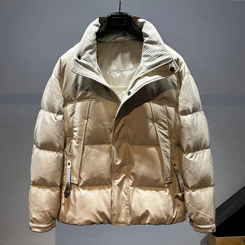 男款羽绒服pu皮免洗立领冬季加厚保暖夹克棉服潮牌宽松短款外套男