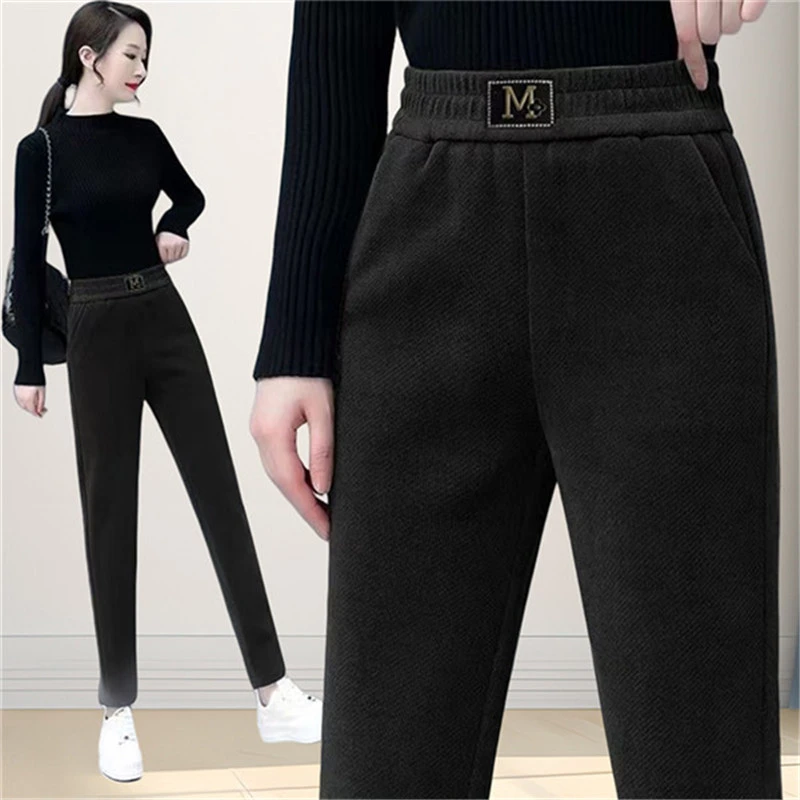 黑色哈伦裤女秋冬加绒九分大码胖mm萝卜裤2024新款裤子女小个子