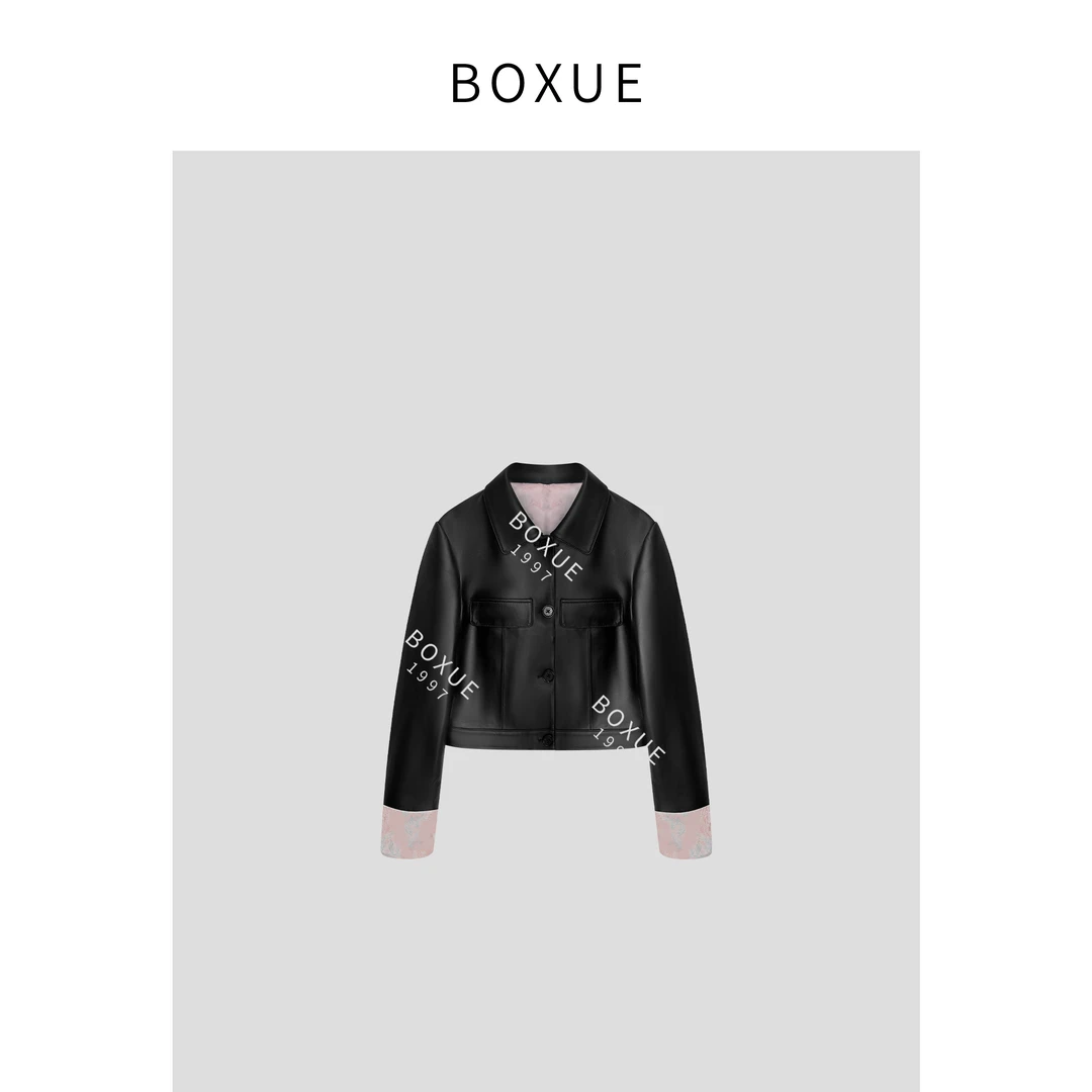 BOXUE ‘’画廊千金‘’ 2024春季时尚休闲纯色绵羊皮 外套#240224W47