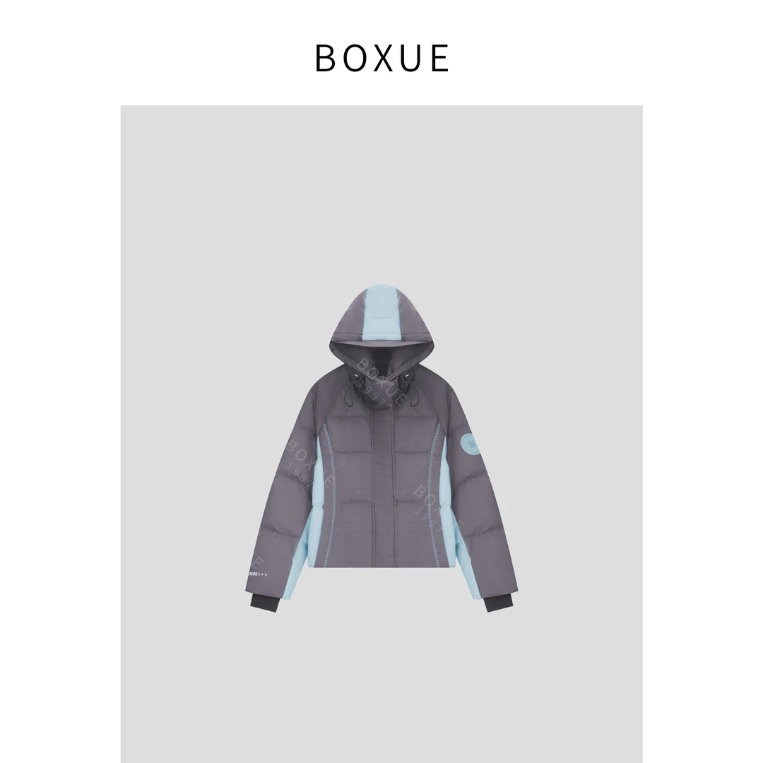 BOXU“保加利亚”2024冬季新款90白鸭绒拼色羽绒服外套#241015YR511