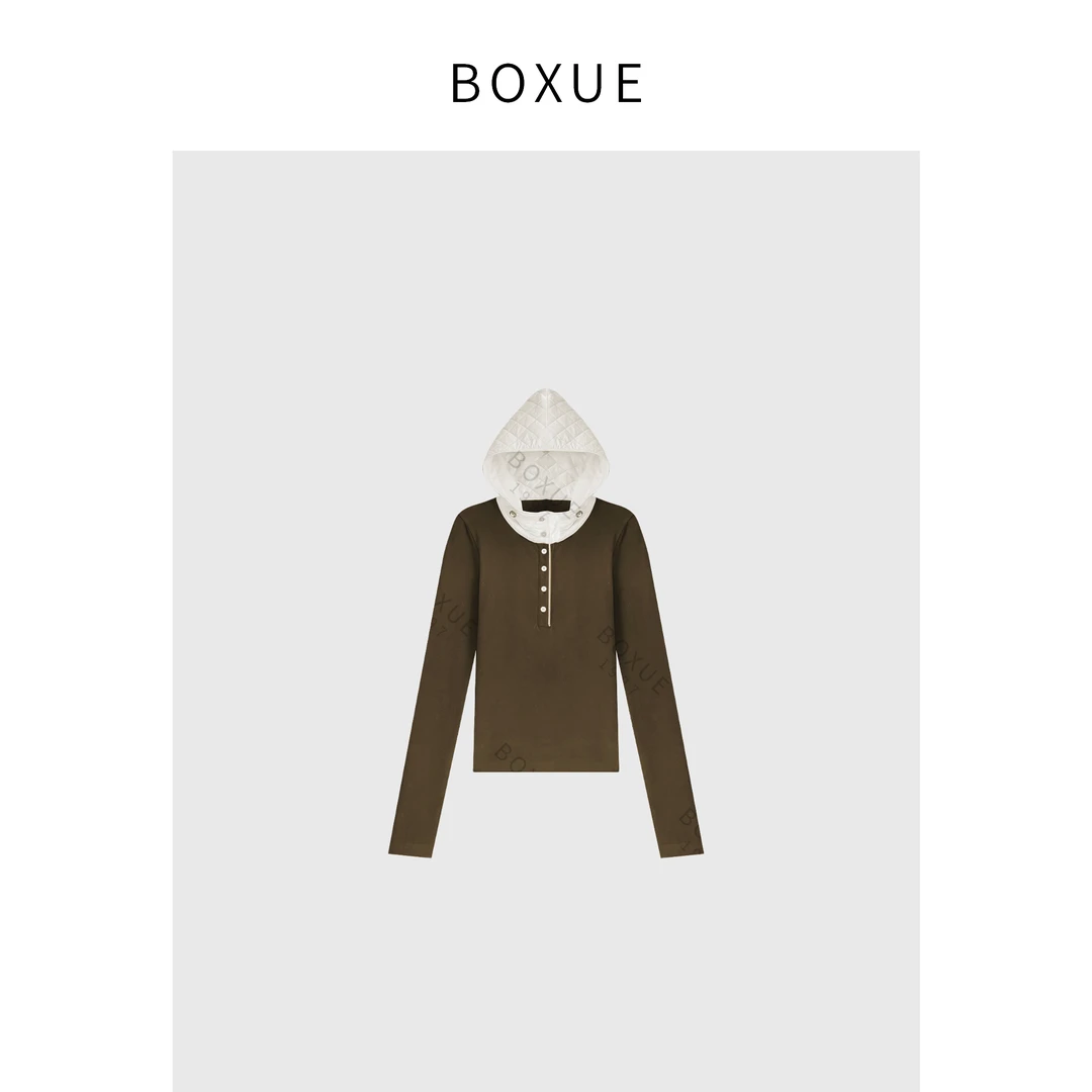 BOXUE "白绿"2024秋季新款高级感轻奢单排扣带帽 卫衣#241008WY78