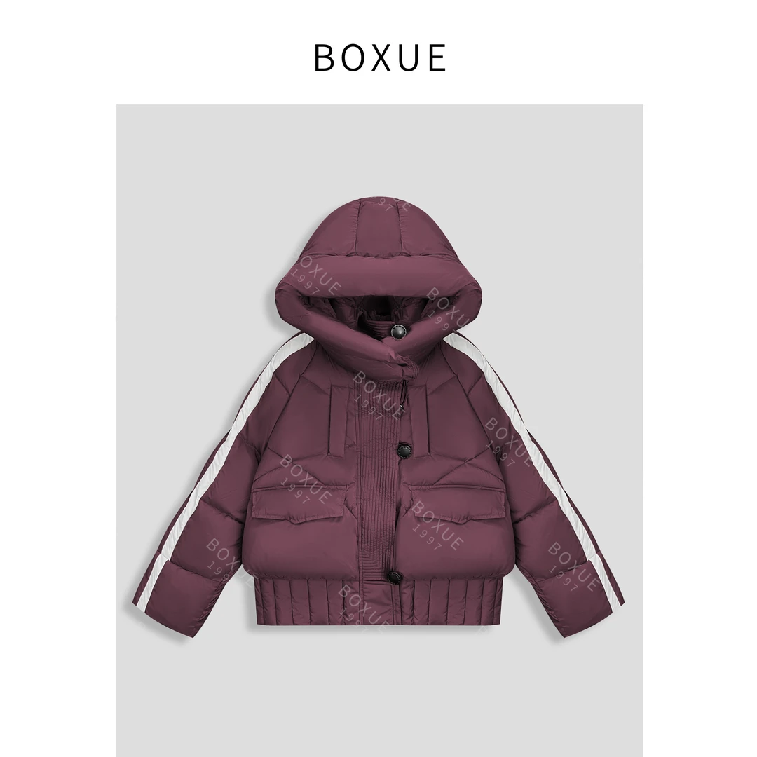 BOXUE“诗筏”2024冬季高级感90白鸭绒连帽羽绒服 外套#241212YR316