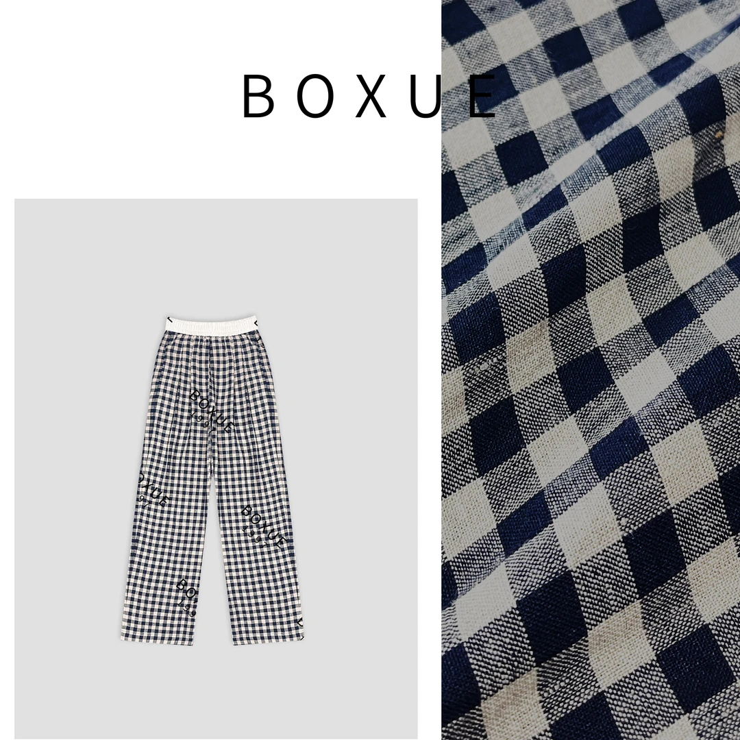 BOXUE “苎麻格子裤” 2024新款天丝腰头格子 裤子 #240320K730