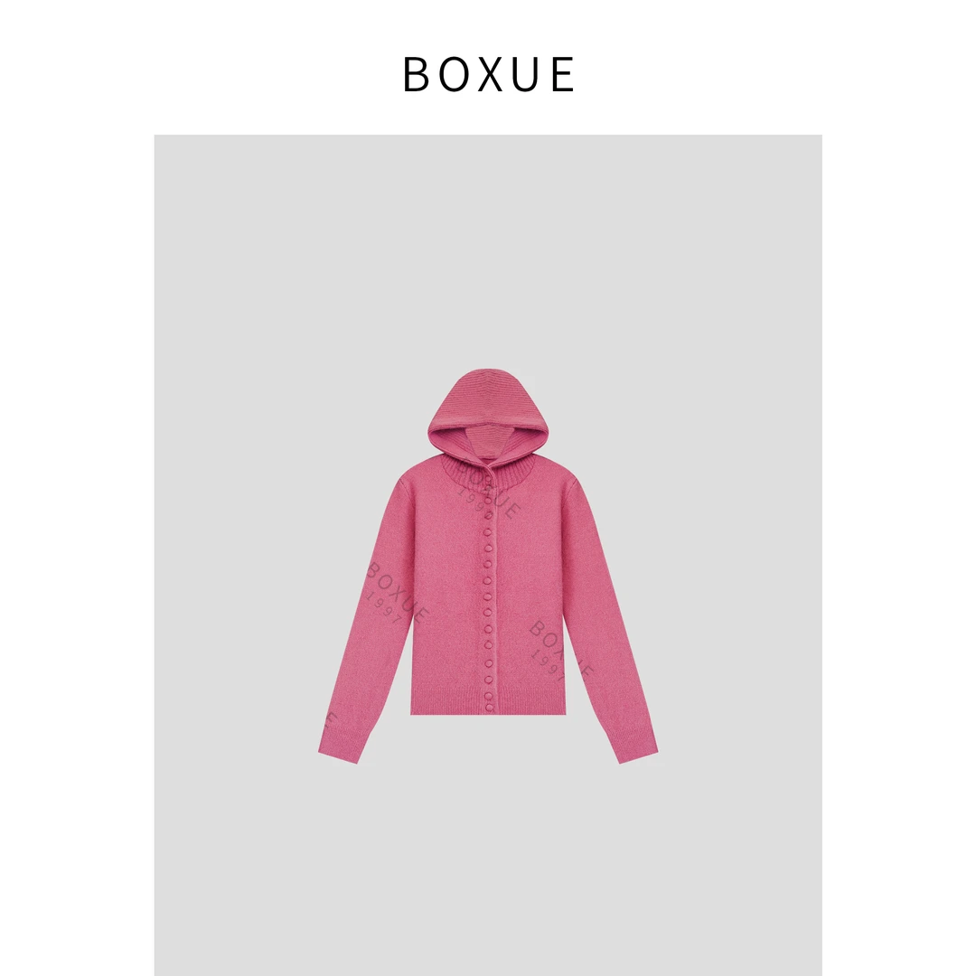 BOXUE  “画报” 2024冬季高级感100羊毛连帽轻奢 外套#241104W526