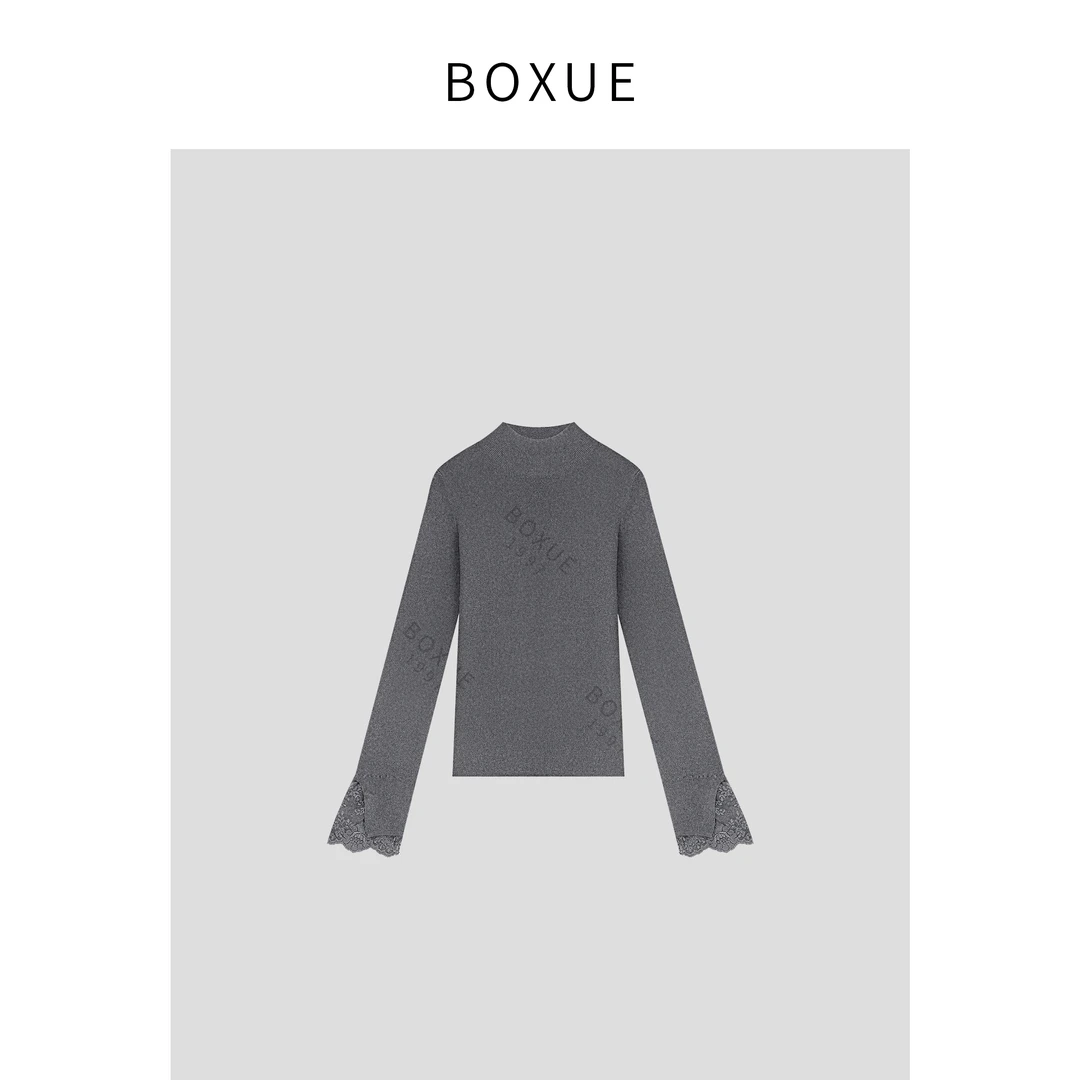 BOXUE“情歌”2024冬季新款高级绵羊.毛蕾丝轻奢 毛衣#241116MY434
