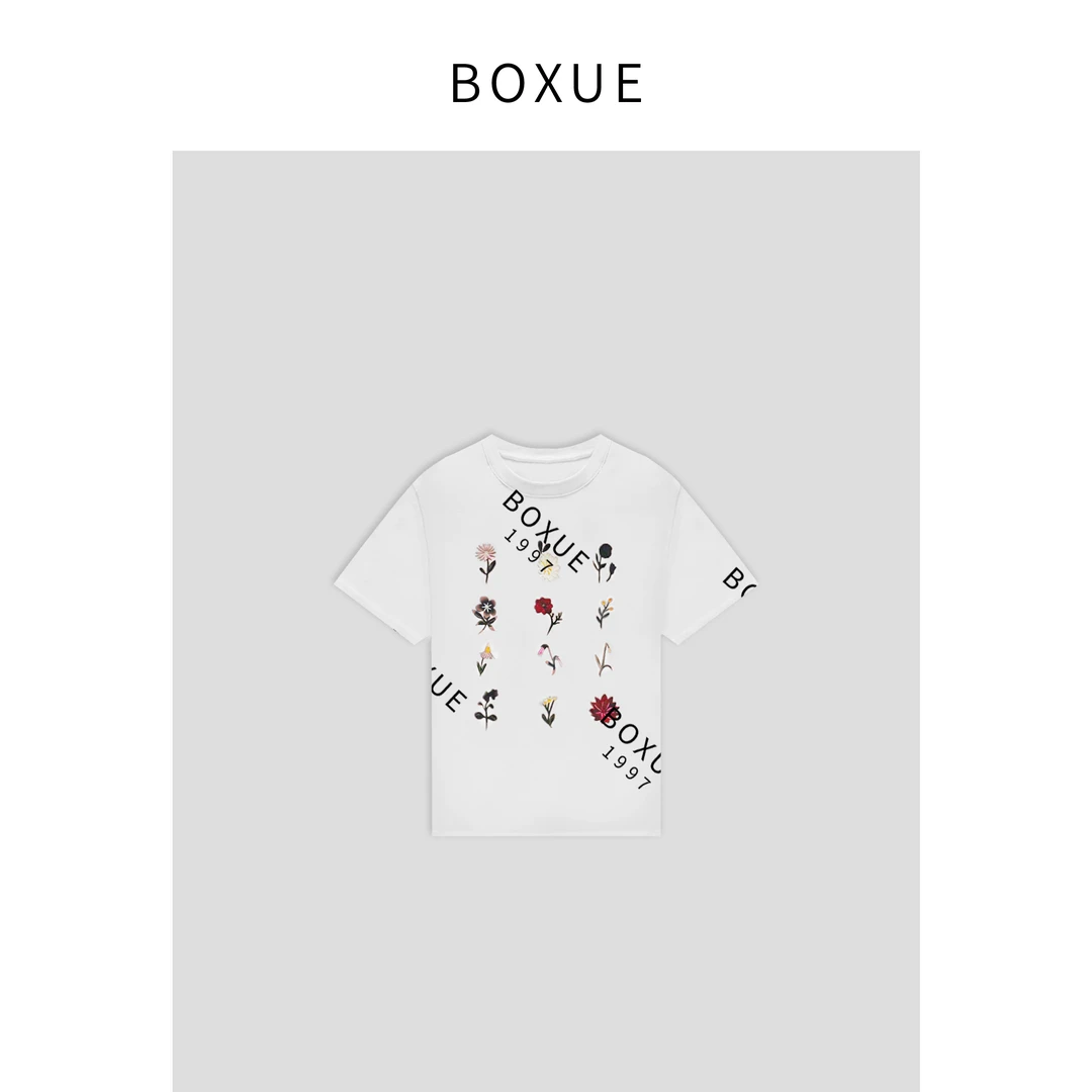 BOXUE “花彩绘” 2024春季时尚休闲纯色百搭 T恤#240227T726